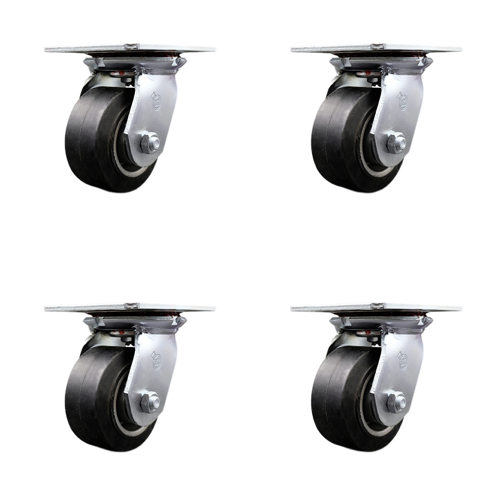 SCC-35S420-RAR-BSL-4 Heavy Duty Large Top Plate Rubber on Aluminum Swivel Caster with 4 x 2 in. Black Wheels - 1600 lbs Total Capacity - Set of 4