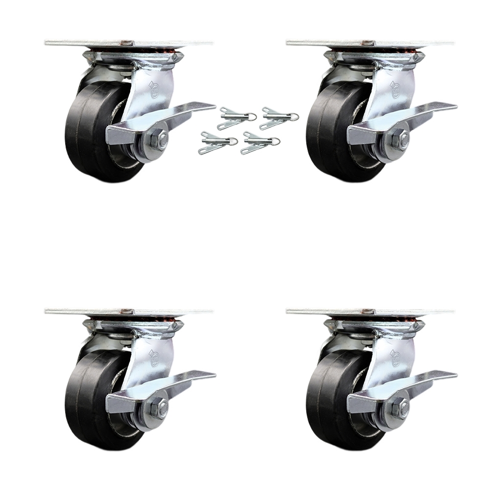 SCC-35S420-RAR-SLB-BSL-4 Heavy Duty Large Top Plate Rubber on Aluminum Swivel Caster with 4 x 2 in. Black Wheels - 1600 lbs Total Capacity - Set of 4