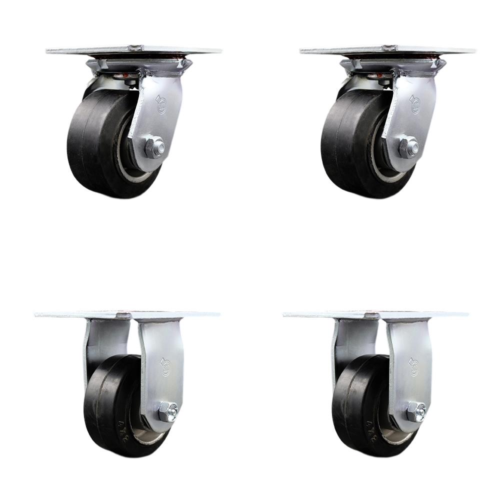 SCC-35S420-RAR-2-R-2 Heavy Duty Large Top Plate Rubber on Aluminum Swivel Caster with 4 x 2 in. Black Wheels - 1600 lbs Total Capacity - Set of 4