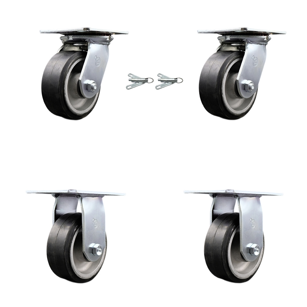 SCC-35S520-RAR-BSL-2-R-2 Heavy Duty Large Top Plate Rubber on Aluminum Swivel Caster with 5 x 2 in. Black Wheels - 2000 lbs Total Capacity - Set of 4
