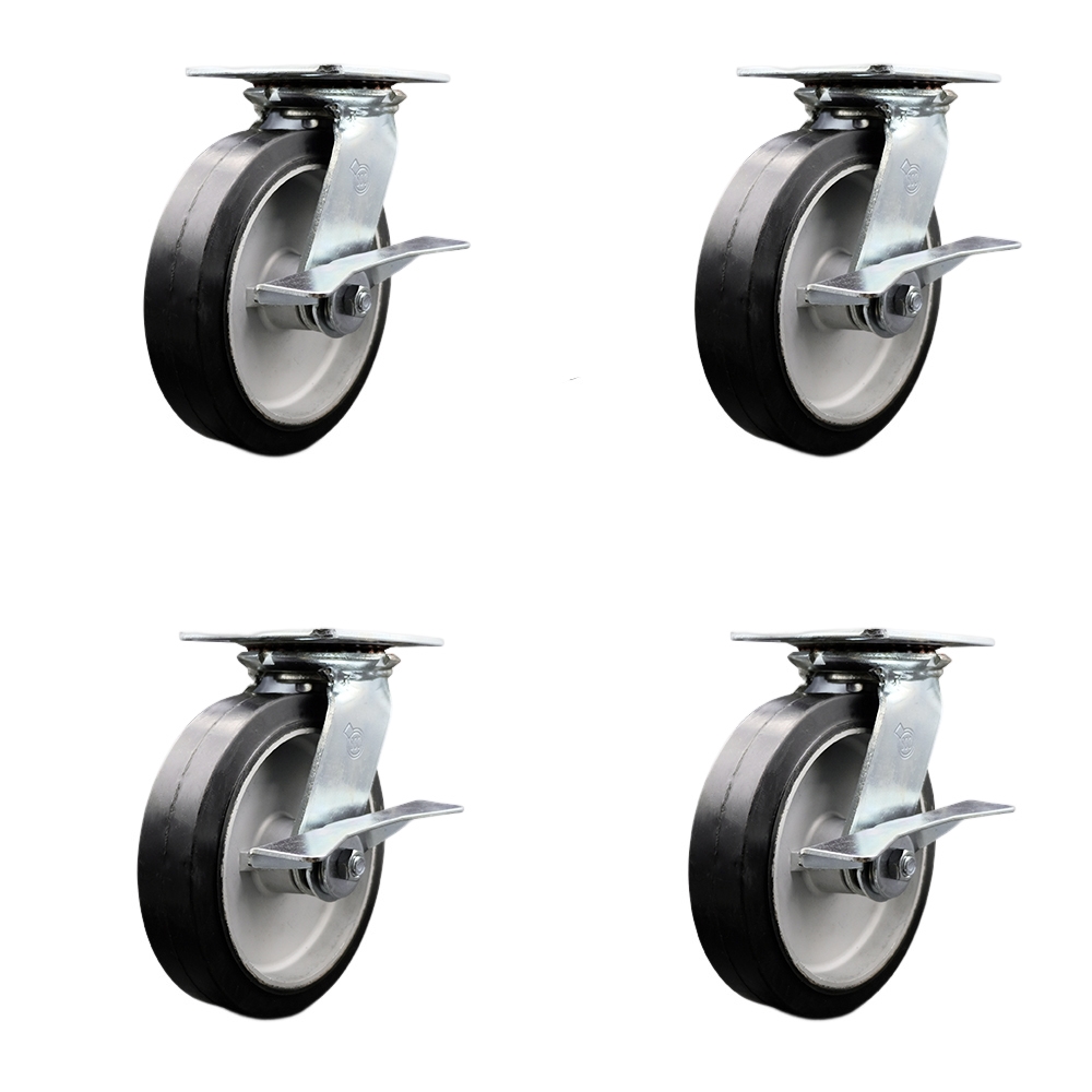 SCC-35S820-RAR-SLB-BSL-2-SLB-2 Heavy Duty Large Top Plate Rubber on Aluminum Swivel Caster with 8 x 2 in. Black Wheels - 2400 lbs Capacity - Set of 4