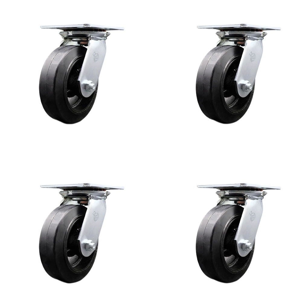 SCC-35S620-RSR-BSL-4 Heavy Duty Large Top Plate Rubber on Cast Iron Swivel Caster with 6 x 2 in. Black Wheels - 1800 lbs Total Capacity - Set of 4