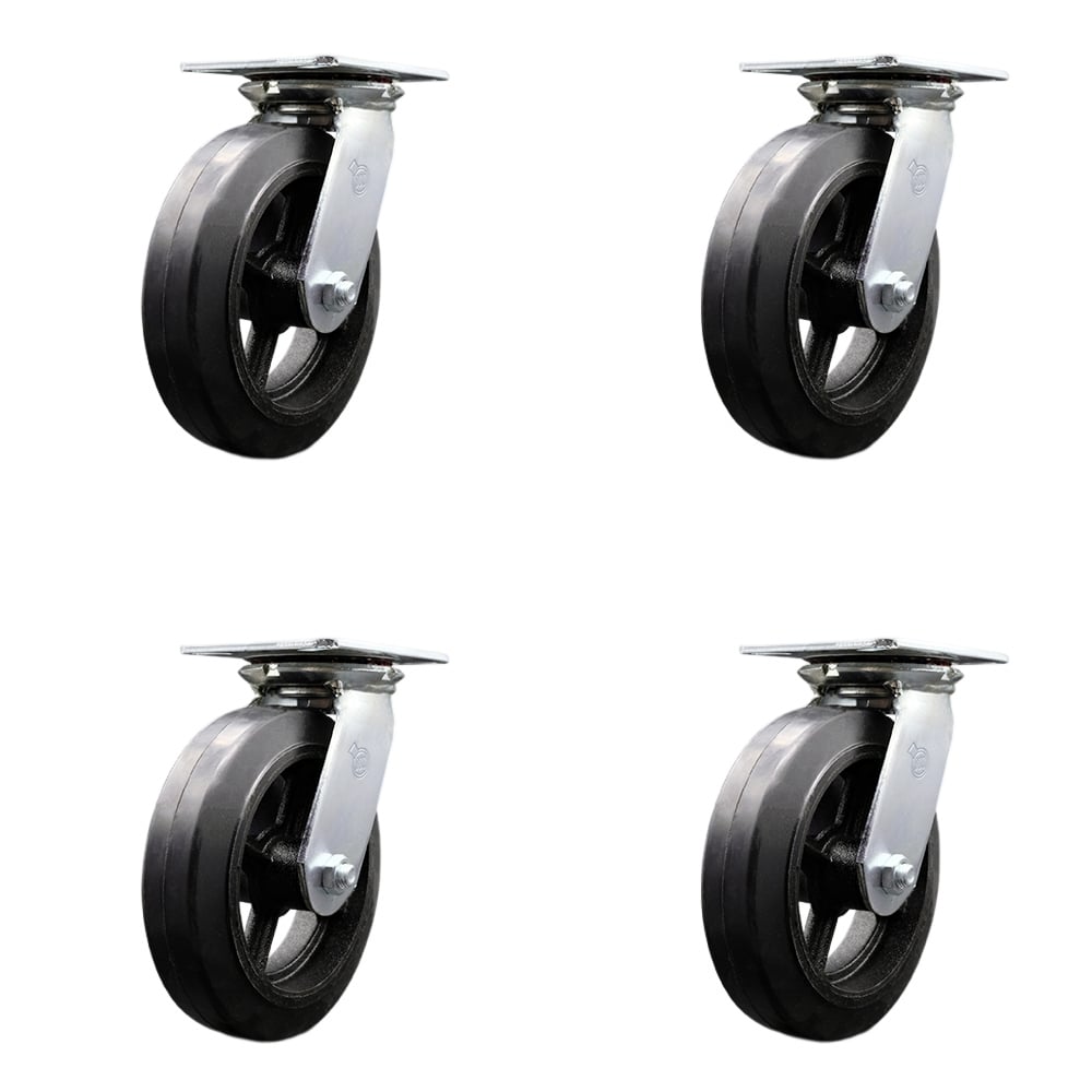 SCC-35S820-RSR-4 Heavy Duty Large Top Plate Rubber on Cast Iron Swivel Caster with 8 x 2 in. Black Wheels - 2000 lbs Total Capacity - Set of 4