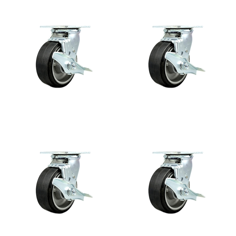SCC-30CS520-RAB-TLB-BSL-2-TLB-2 Heavy Duty Swivel Caster with 5 in. Rubber on Aluminum Wheels & Ball Bearings - Set of 4
