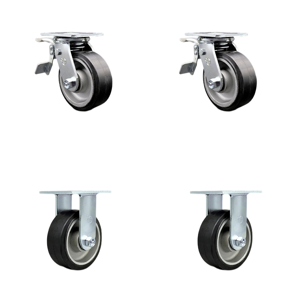 SCC-TTL30S520-RAB-2-R-2 Heavy Duty Swivel Caster with 5 in. Rubber on Aluminum Wheels & Ball Bearings - 2000 lbs Total Capacity - Set of 4