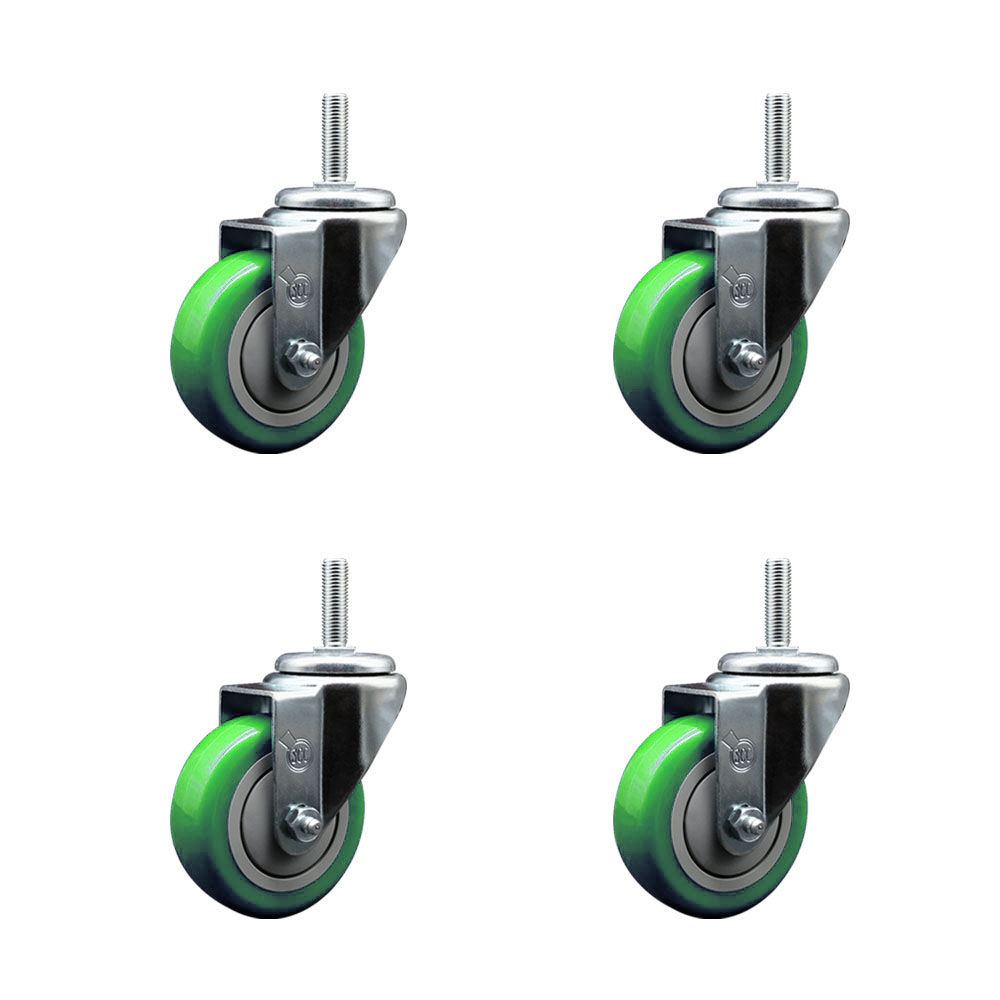SCC-TS20S3514-PPUB-GRN-58212-4 Polyurethane Swivel Threaded Stem Caster with 3.5 x 1.25 in. Green Wheels & 0.63 in. Stems - Set of 4