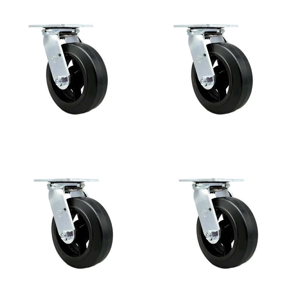 SCC-30CS620-RSB-BSL-4 Heavy Duty Swivel Caster with 6 in. Rubber on Metal Wheels & Ball Bearings - 1800 lbs Total Capacity - Set of 4