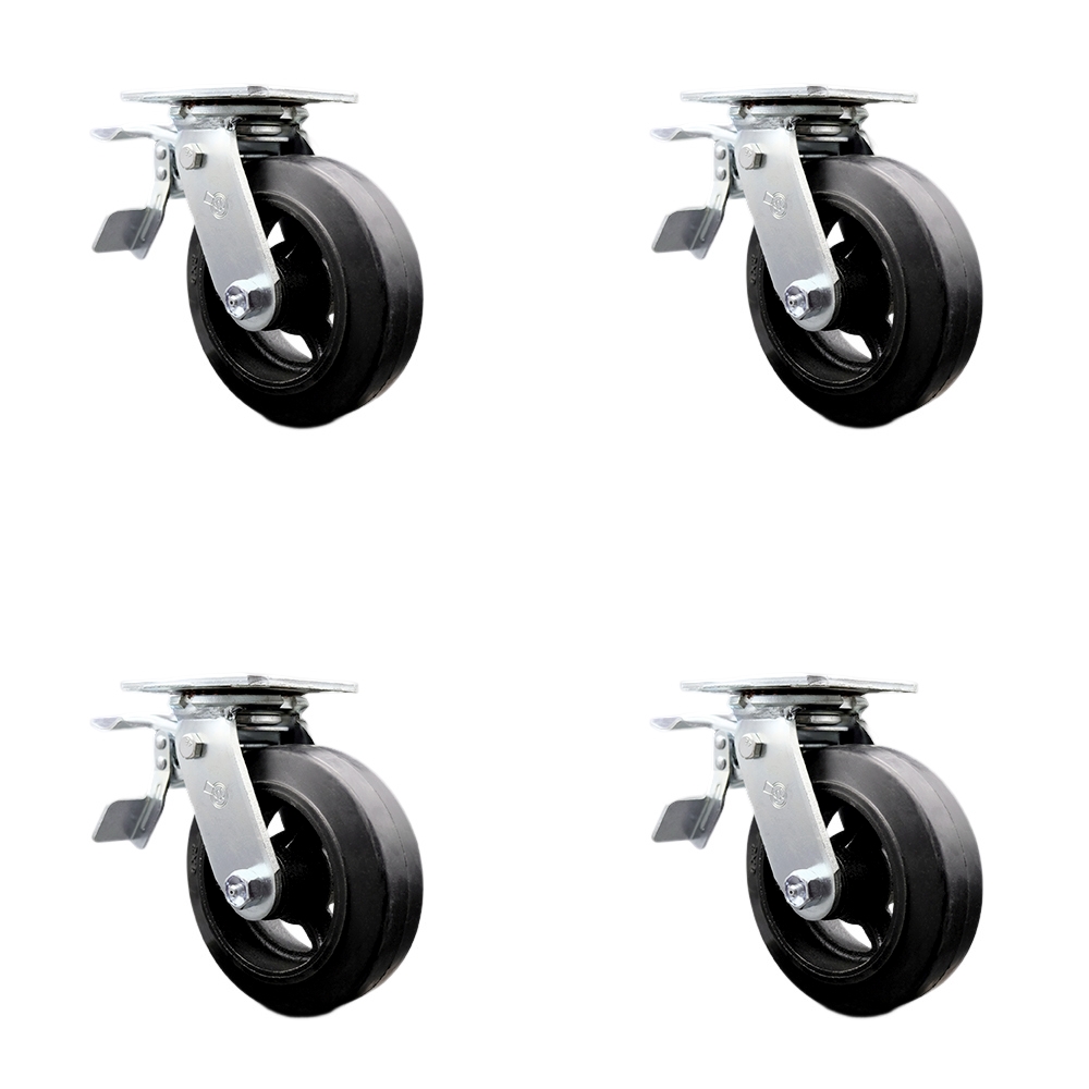 SCC-TTL30S620-RSB-4 Heavy Duty Swivel Caster with 6 in. Rubber on Metal Wheels & Ball Bearings - 1800 lbs Total Capacity - Set of 4
