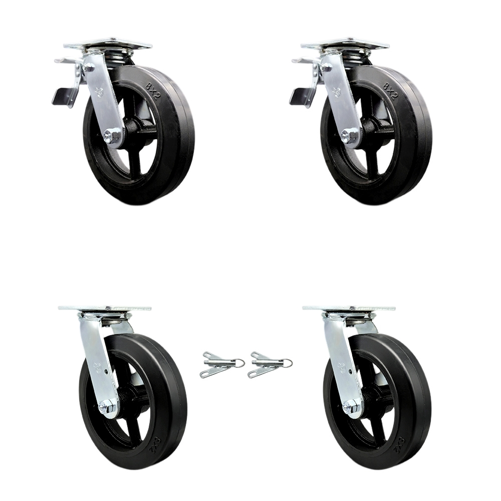 SCC-TTL30S820-RSB-2-BSL-2 Heavy Duty Swivel Caster with 8 in. Rubber on Metal Wheels & Ball Bearings - Set of 4
