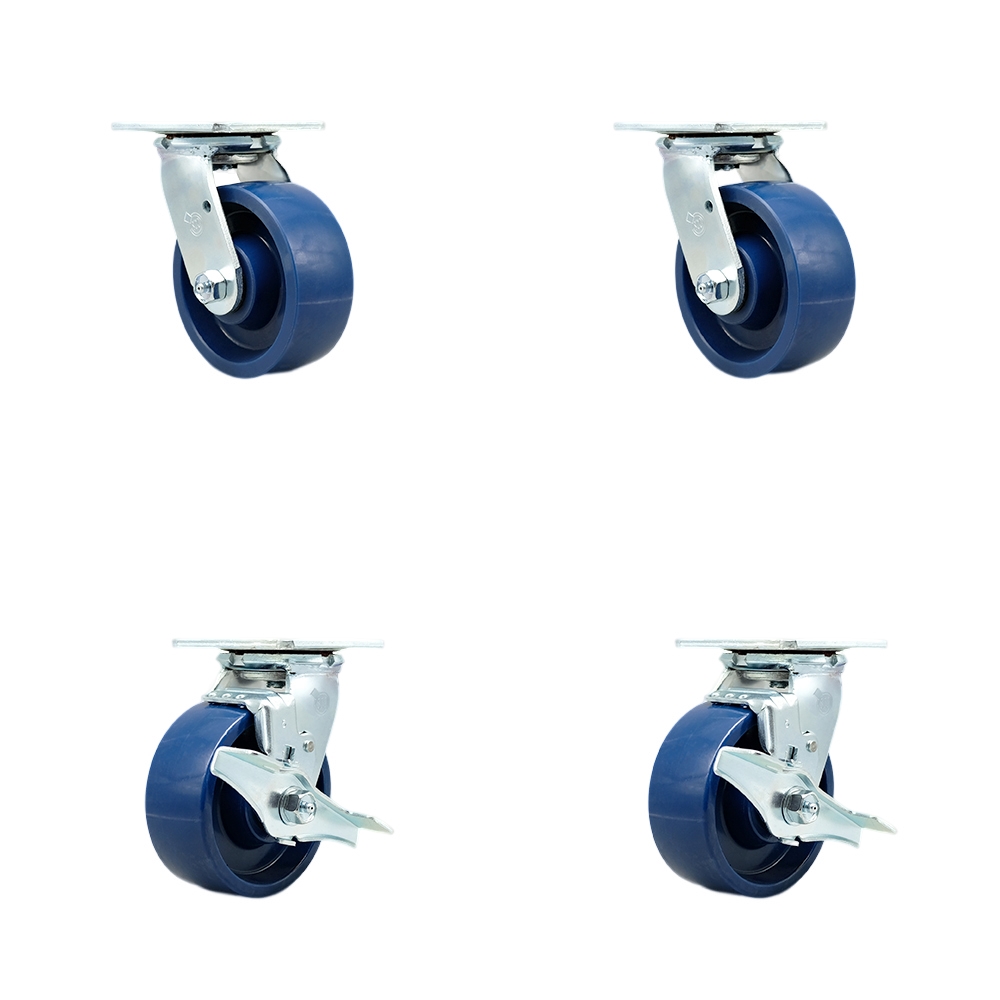 SCC-30CS520-SPUB-2-TLB-2 Heavy Duty Swivel Caster with 5 in. Solid Polyurethane Wheels & Ball Bearings - 4000 lbs Total Capacity - Set of 4