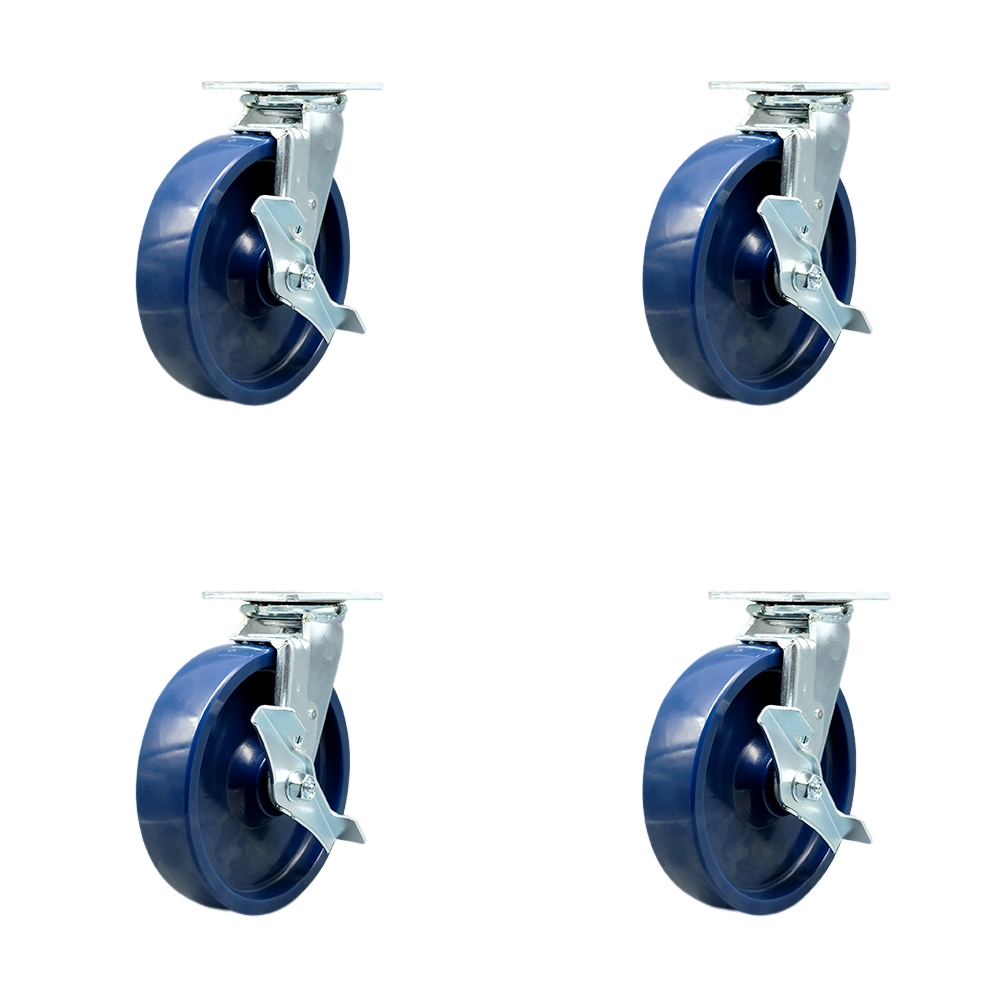 SCC-30CS820-SPUB-TLB-BSL-2-TLB-2 Heavy Duty Swivel Caster with 8 in. Solid Polyurethane Wheels & Ball Bearings - Set of 4