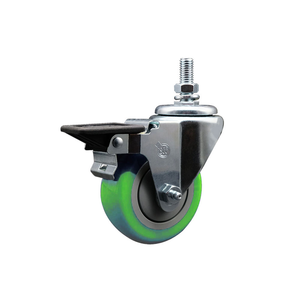 SCC-TS20S3514-PPUB-GRN-PLB-121315 Polyurethane Swivel Threaded Stem Caster with 3.5 x 1.25 in. Green Wheel & 0.5 in. Stem & Posi Locking Brake