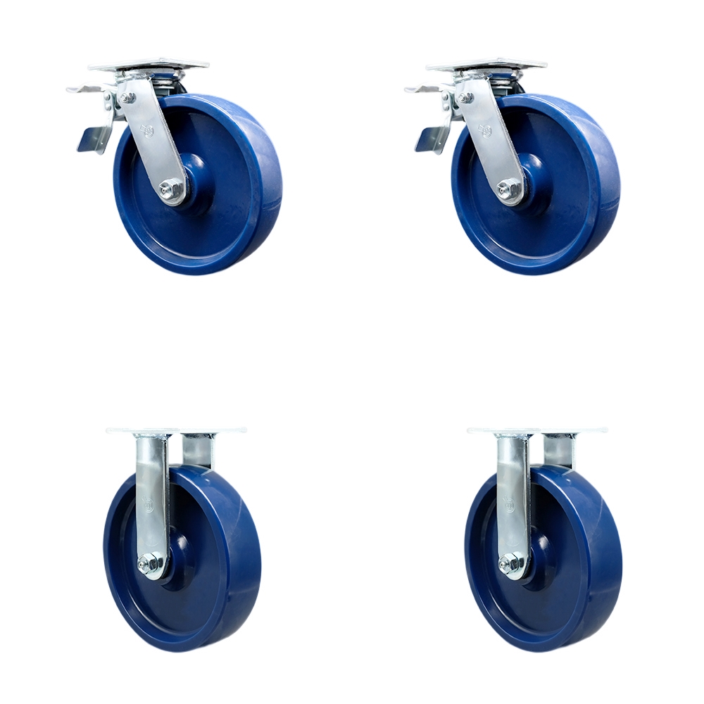 SCC-TTL30S820-SPUB-2-R-2 Heavy Duty Swivel Caster with 8 in. Solid Polyurethane Wheels & Ball Bearings - 4800 lbs Total Capacity - Set of 4