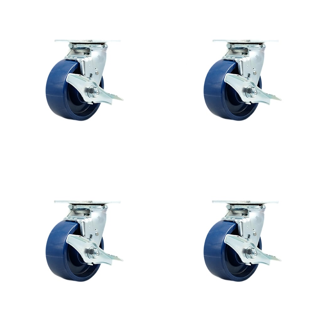 SCC-SS30S520-SPUB-TLB-BSL-2-TLB-2 Stainless Steel Heavy Duty Swivel Caster with 5 in. Solid Poly Wheels & Ball Bearings - Set of 4