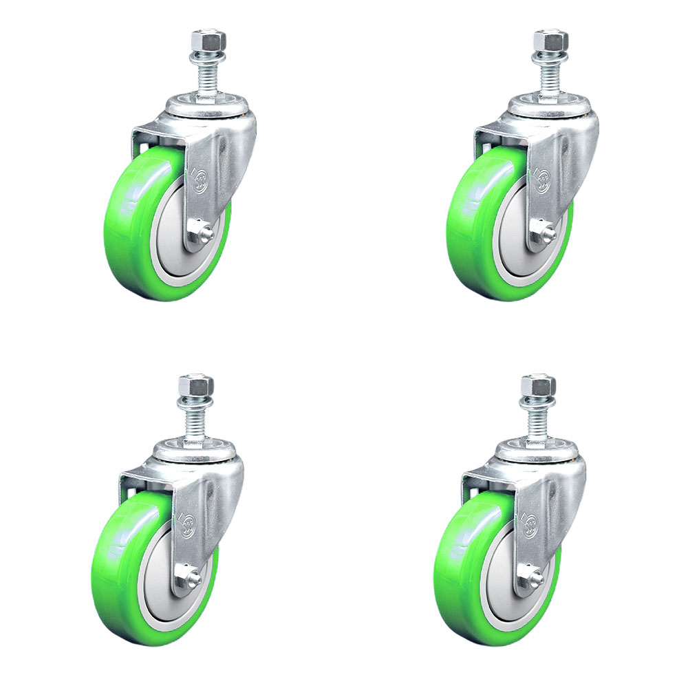 SCC-TS20S414-PPUB-GRN-121315-4 Polyurethane Swivel Threaded Stem Caster with 4 x 1.25 in. Green Wheels & 0.5 in. Stems - Set of 4