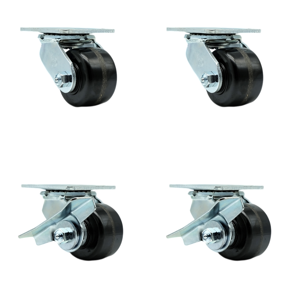 SCC-30CS3420-PHB-2-SLB-2 Heavy Duty Swivel Caster with 3.25 in. Phenolic Wheels & Ball Bearings - 2800 lbs Total Capacity - Set of 4