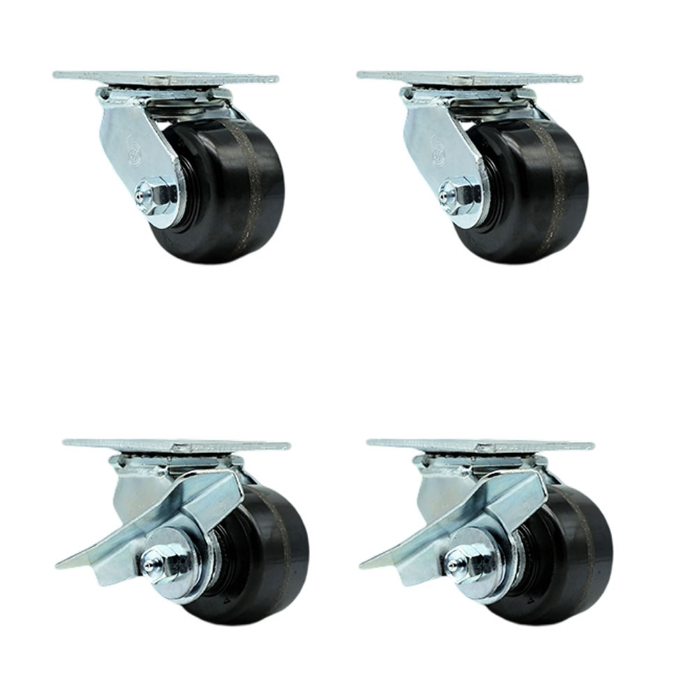 SCC-30CS3420-PHB-BSL-2-SLB-2 Heavy Duty Swivel Caster with 3.25 in. Phenolic Wheels & Ball Bearings - 2800 lbs Total Capacity - Set of 4