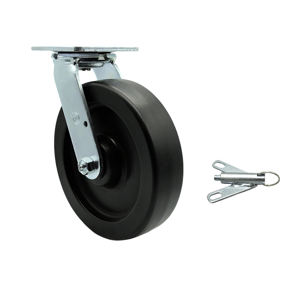 Heavy Duty Swivel Top Plate Caster with Bolt on Swivel Lock & 8 in. Polyolefin Wheel with Ball Bearings - 900 lbs Capacity per Caster