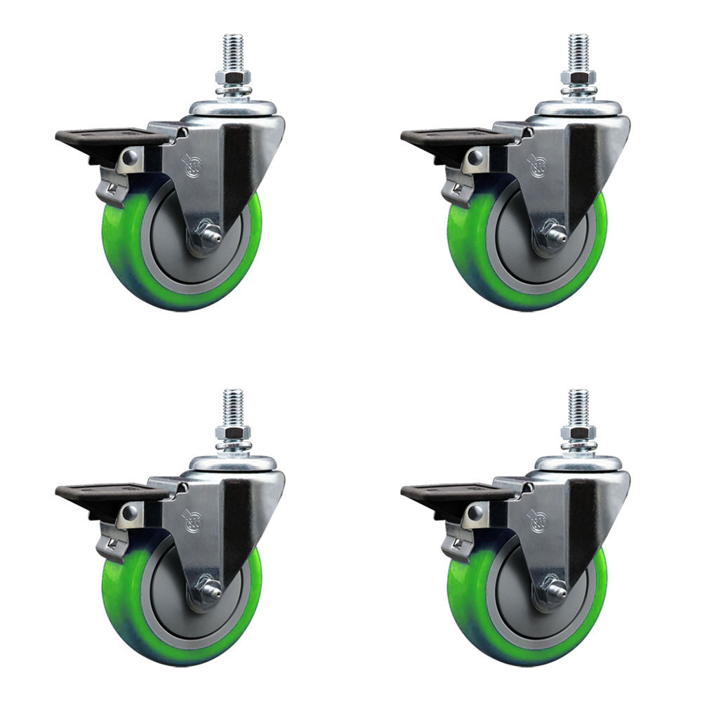 SCC-TS20S414-PPUB-GRN-PLB-121315-4 Polyurethane Swivel Threaded Stem Caster with 4 x 1.25 in. Green Wheels & 0.5 in. Stems - Set of 4