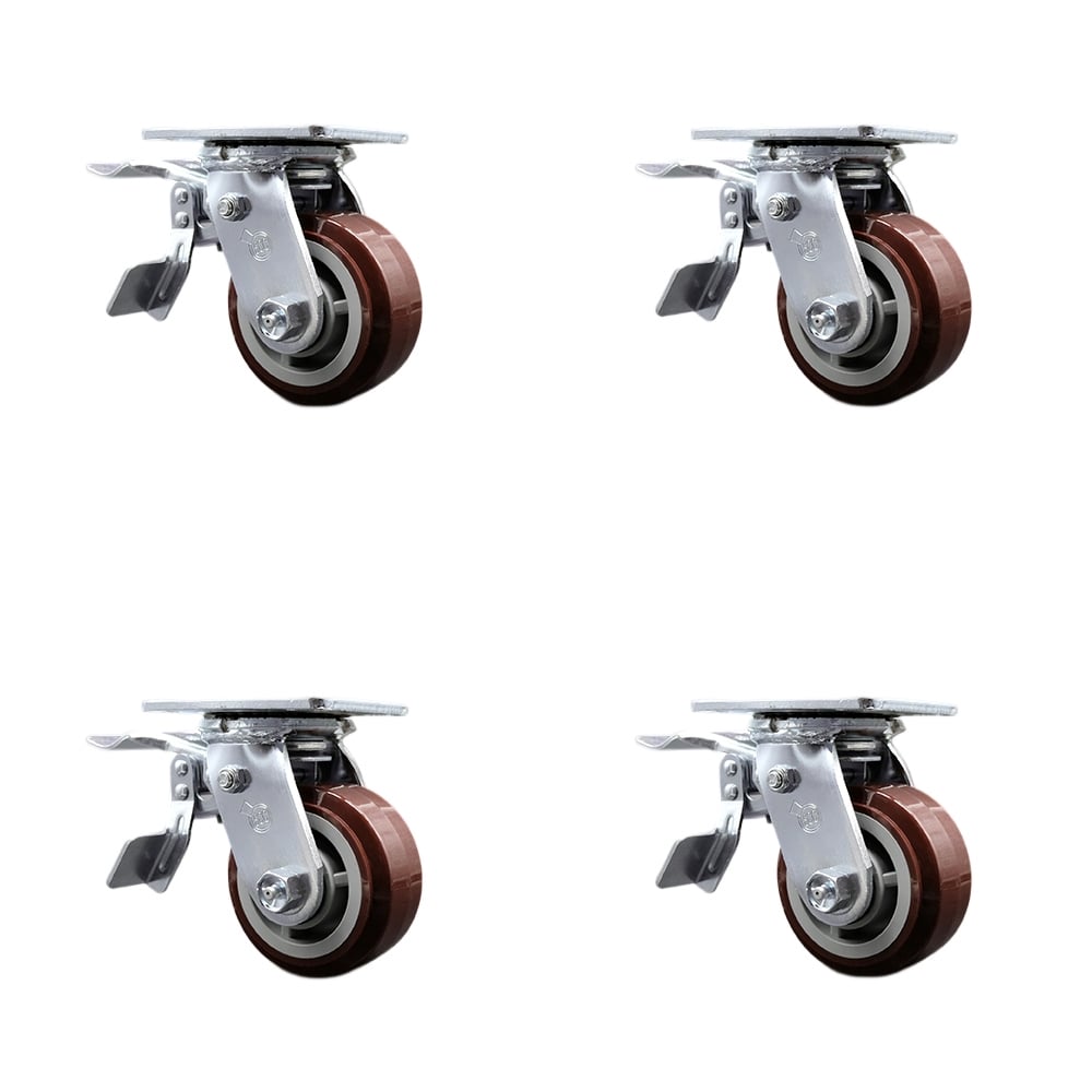 SCC-TTL30S420-PPUB-4 Heavy Duty Swivel Caster with 4 in. Polyurethane Wheels & Ball Bearings - 2400 lbs Total Capacity - Set of 4