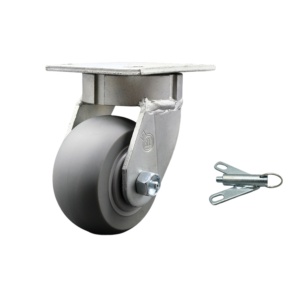 Kingpinless Thermo Rubber Donut Tread Swivel Top Plate Caster with 4 x 2 in. Gray Wheel & Bolt on Swivel Lock - 300 lbs Capacity per Caster