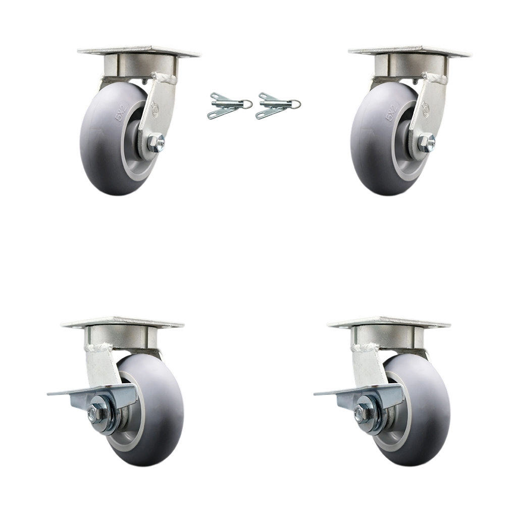 Kingpinless Thermo Rubber Donut Tread Swivel Top Plate Caster with 5 x 2 in. Gray Wheels - 1400 lbs Capacity - Set of 4