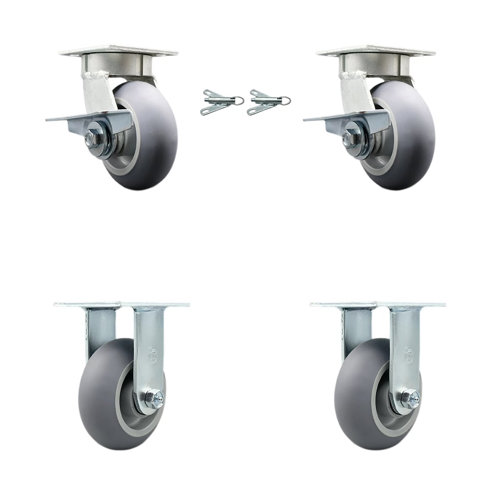 Kingpinless Thermo Rubber Donut Tread Swivel Top Plate Caster with 5 x 2 in. Gray Wheels - 1400 lbs Capacity - Set of 4