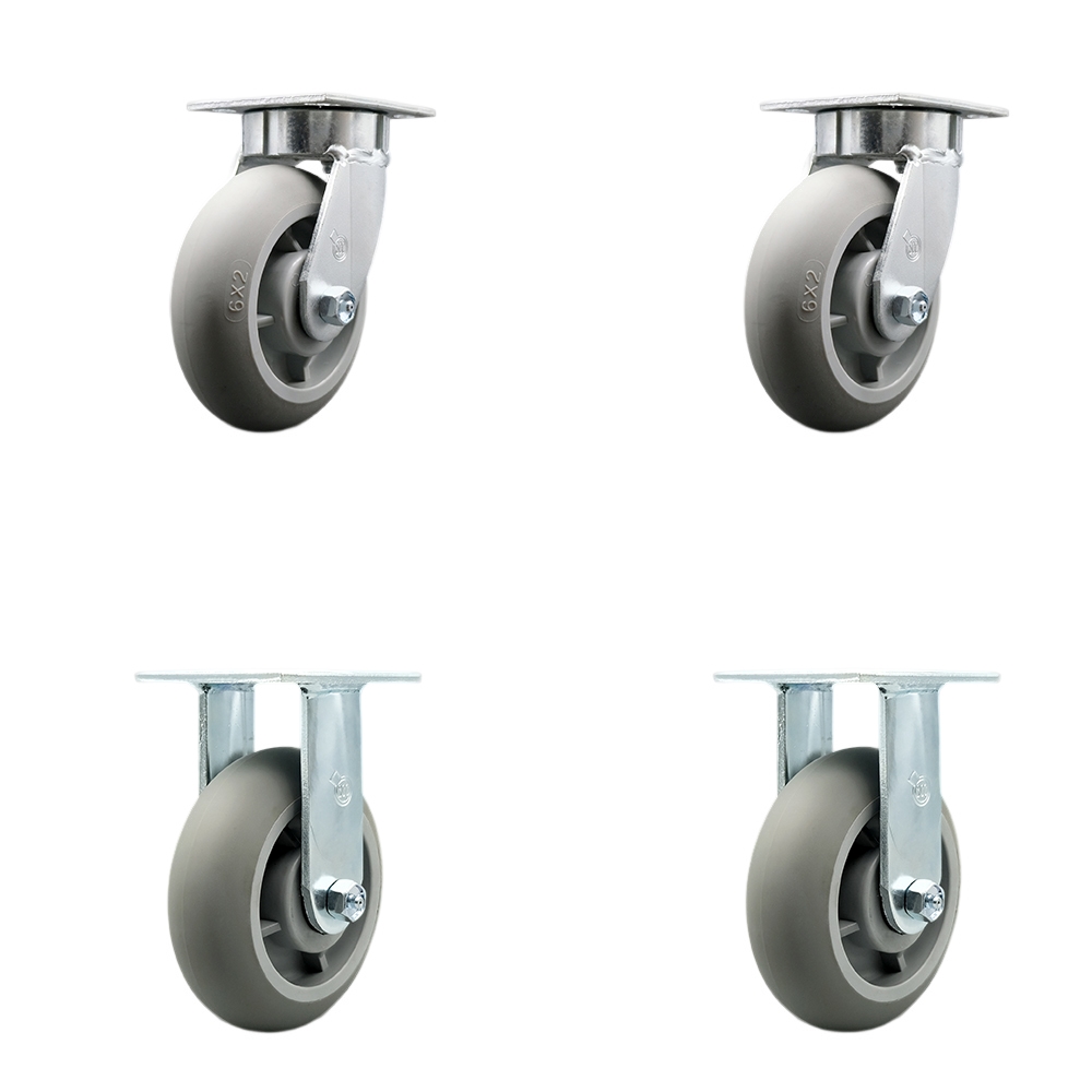 Kingpinless Thermo Rubber Donut Tread Swivel Top Plate Caster with 6 x 2 in. Gray Wheels - 2000 lbs Total Capacity - Set of 4