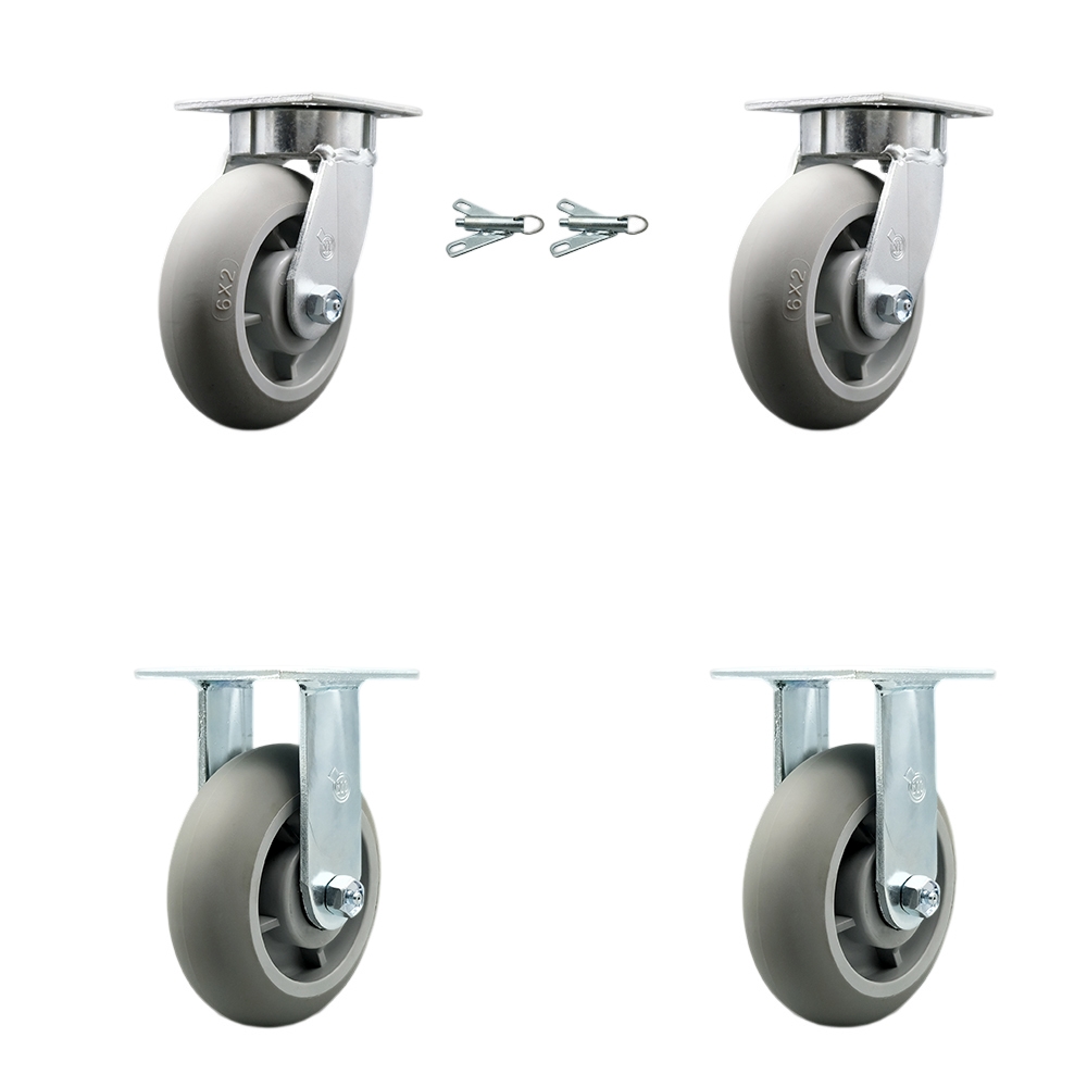 Kingpinless Thermo Rubber Donut Tread Swivel Top Plate Caster with 6 x 2 in. Gray Wheels - 2000 lbs Total Capacity - Set of 4