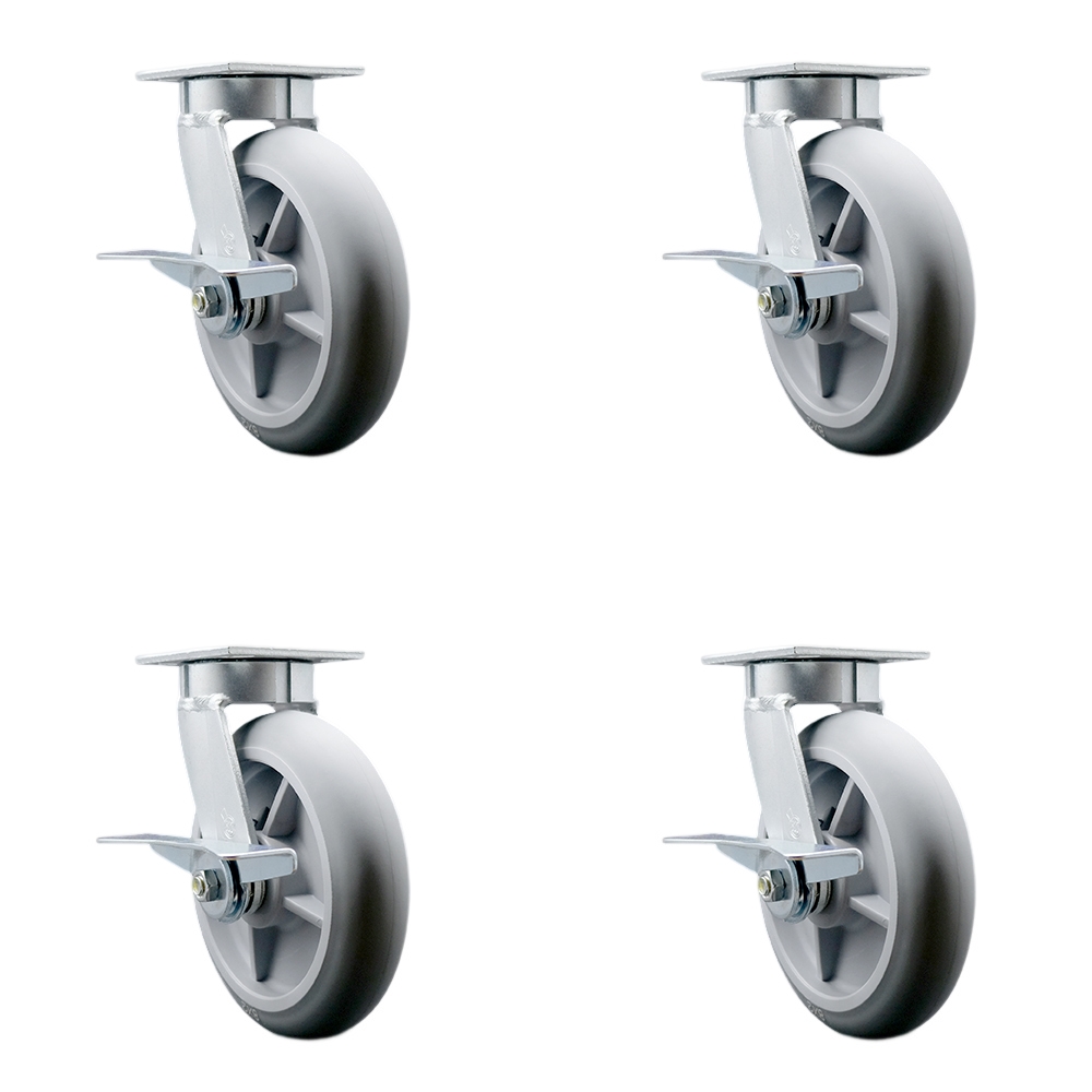 Kingpinless Thermo Rubber Donut Tread Swivel Top Plate Caster with 8 x 2 in. Gray Wheels - 2400 lbs Total Capacity - Set of 4