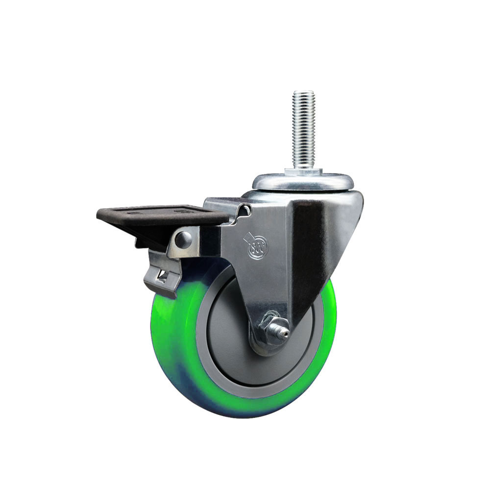 SCC-TS20S414-PPUB-GRN-PLB-58212 Polyurethane Swivel Threaded Stem Caster with 4 x 1.25 in. Green Wheel & 0.63 in. Stem & Posi Locking Brake