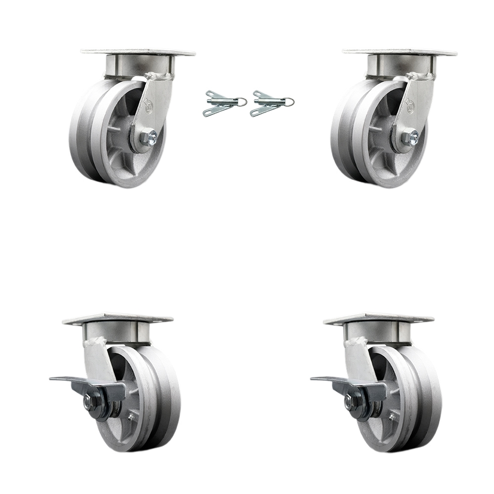 Kingpinless V Groove Semi Steel Swivel Top Plate Caster with 5 x 2 in. Silver Wheels - 4400 lbs Total Capacity - Set of 4