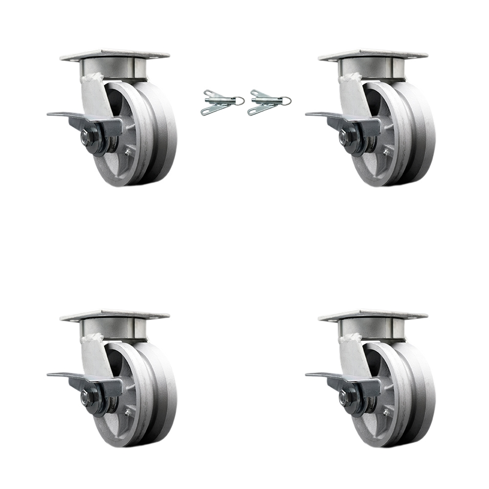 SCC-KP30S520-VGR-SLB-BSL-2-SLB-2 Kingpinless V Groove Semi Steel Swivel Top Plate Caster with 5 x 2 in. Silver Wheels - 4400 lbs Capacity - Set of 4