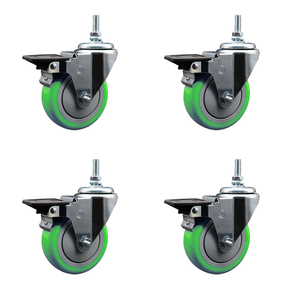 SCC-TS20S414-PPUB-GRN-PLB-M1215-4 Polyurethane Swivel Threaded Stem Caster with 4 x 1.25 in. Green Wheels & 12 mm Stems - Set of 4
