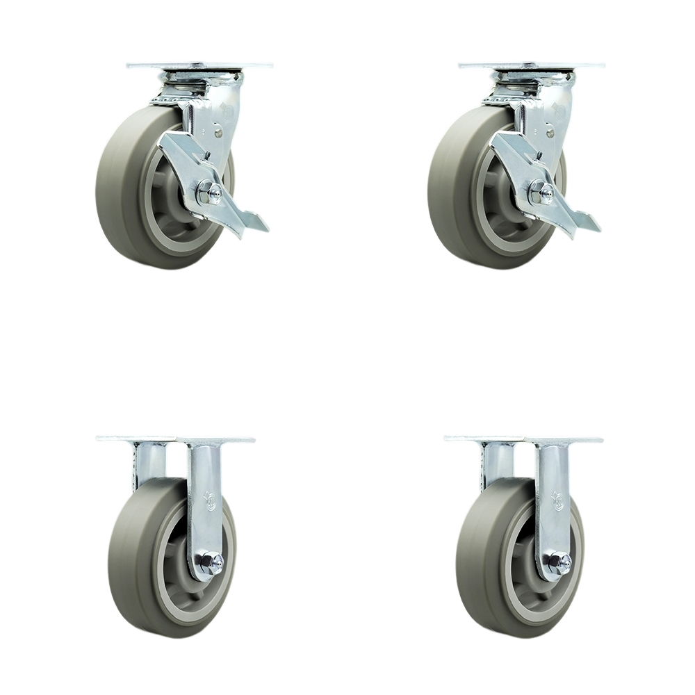 SCC-SS30S620-TPRBF-TLB-2-R-2 Stainless Steel Heavy Duty Swivel Caster with 6 in. Thermoplastic Rubber Flat Tread Wheels & Ball Bearings - Set of 4