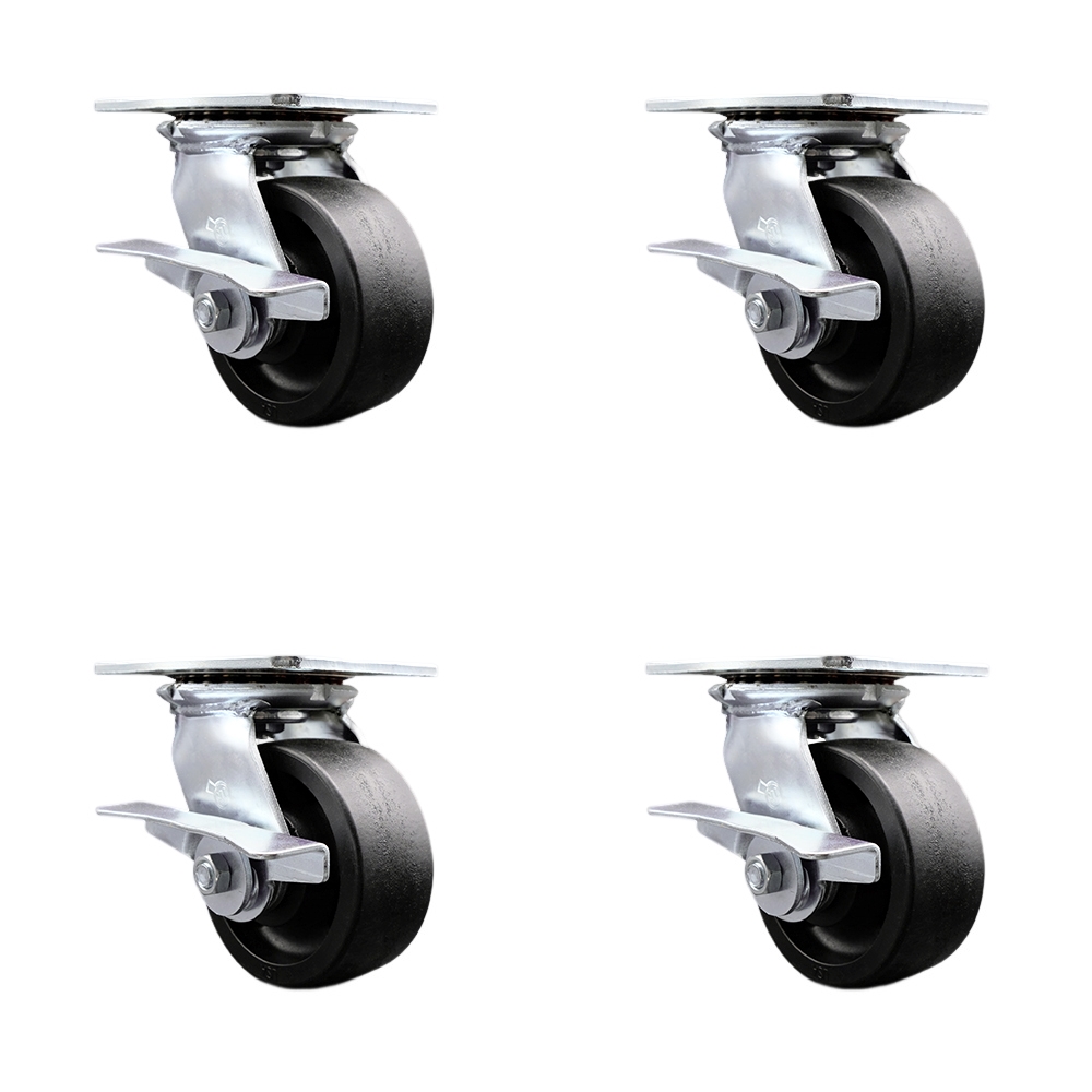 SCC-35S520-GFNR-SLB-4 Heavy Duty Large Top Plate Glass Filled Nylon Swivel Caster with 5 x 2 in. Black Wheels - 6000 lbs Total Capacity - Set of 4