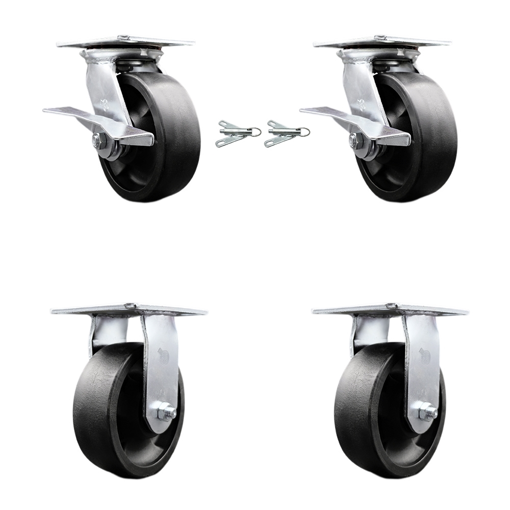 SCC-35S620-GFNR-SLB-BSL-2-R-2 Heavy Duty Large Top Plate Glass Filled Nylon Swivel Caster with 6 x 2 in. Black Wheels - 6000 lbs Capacity - Set of 4
