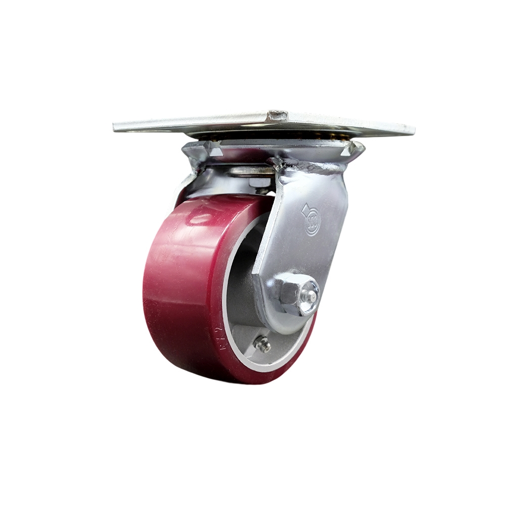 SCC-35S420-PAR Heavy Duty Large Top Plate Polyurethane on Aluminum Swivel Caster with 4 x 2 in. Maroon Wheel - 700 lbs Capacity per Caster