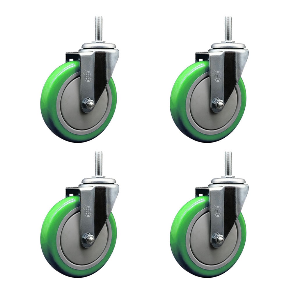 SCC-TS20S514-PPUB-GRN-58212-4 Polyurethane Swivel Threaded Stem Caster with 5 x 1.25 in. Green Wheels & 0.63 in. Stems - Set of 4