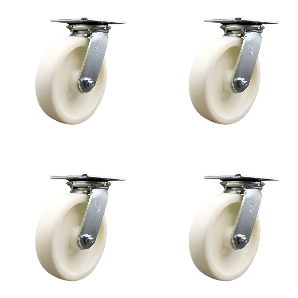 SCC-35S820-NYR-4 Heavy Duty Large Top Plate Nylon Swivel Caster with 8 x 2 in. White Wheels - 5000 lbs Total Capacity - Set of 4