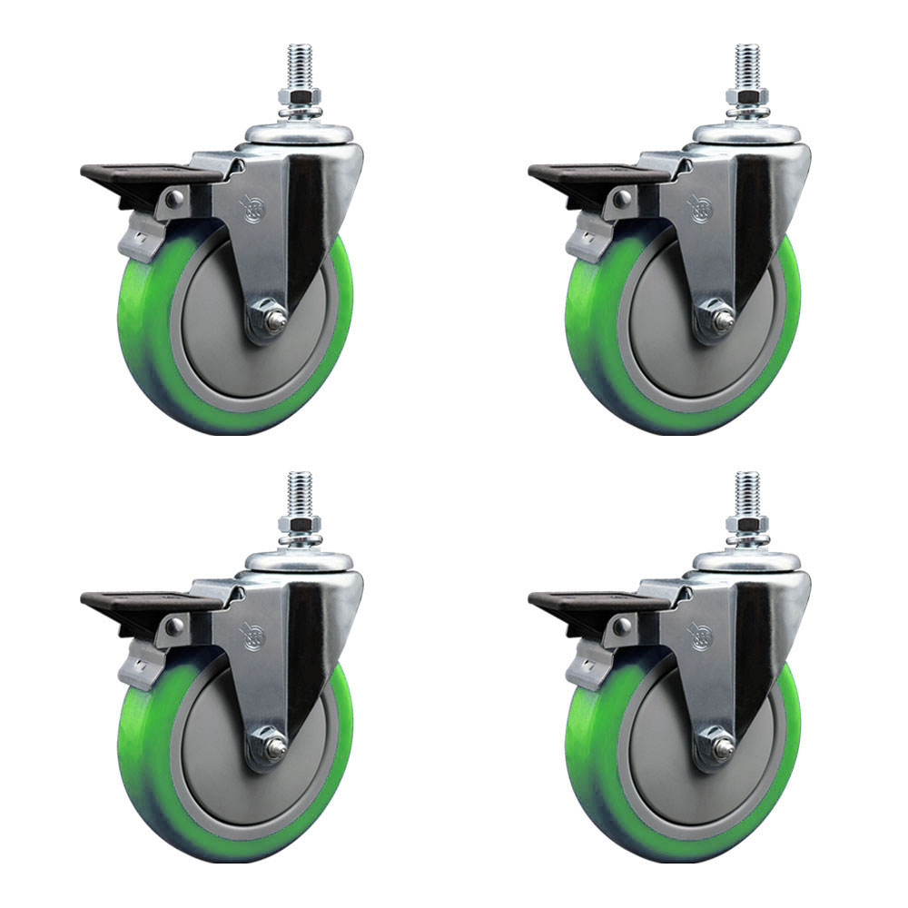 SCC-TS20S514-PPUB-GRN-PLB-121315-4 Polyurethane Swivel Threaded Stem Caster with 5 x 1.25 in. Green Wheels & 0.5 in. Stems - Set of 4