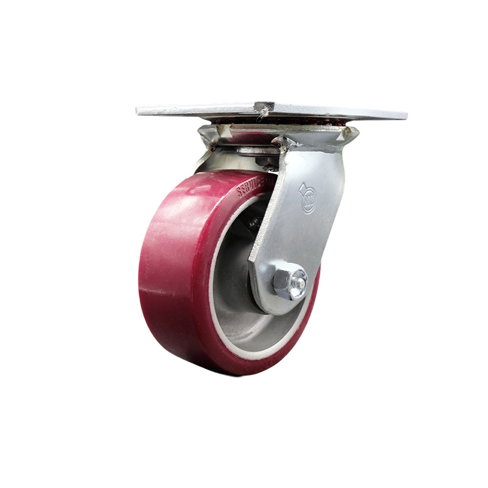 SCC-35S520-PAR Heavy Duty Large Top Plate Polyurethane on Aluminum Swivel Caster with 5 x 2 in. Maroon Wheel - 900 lbs Capacity per Caster