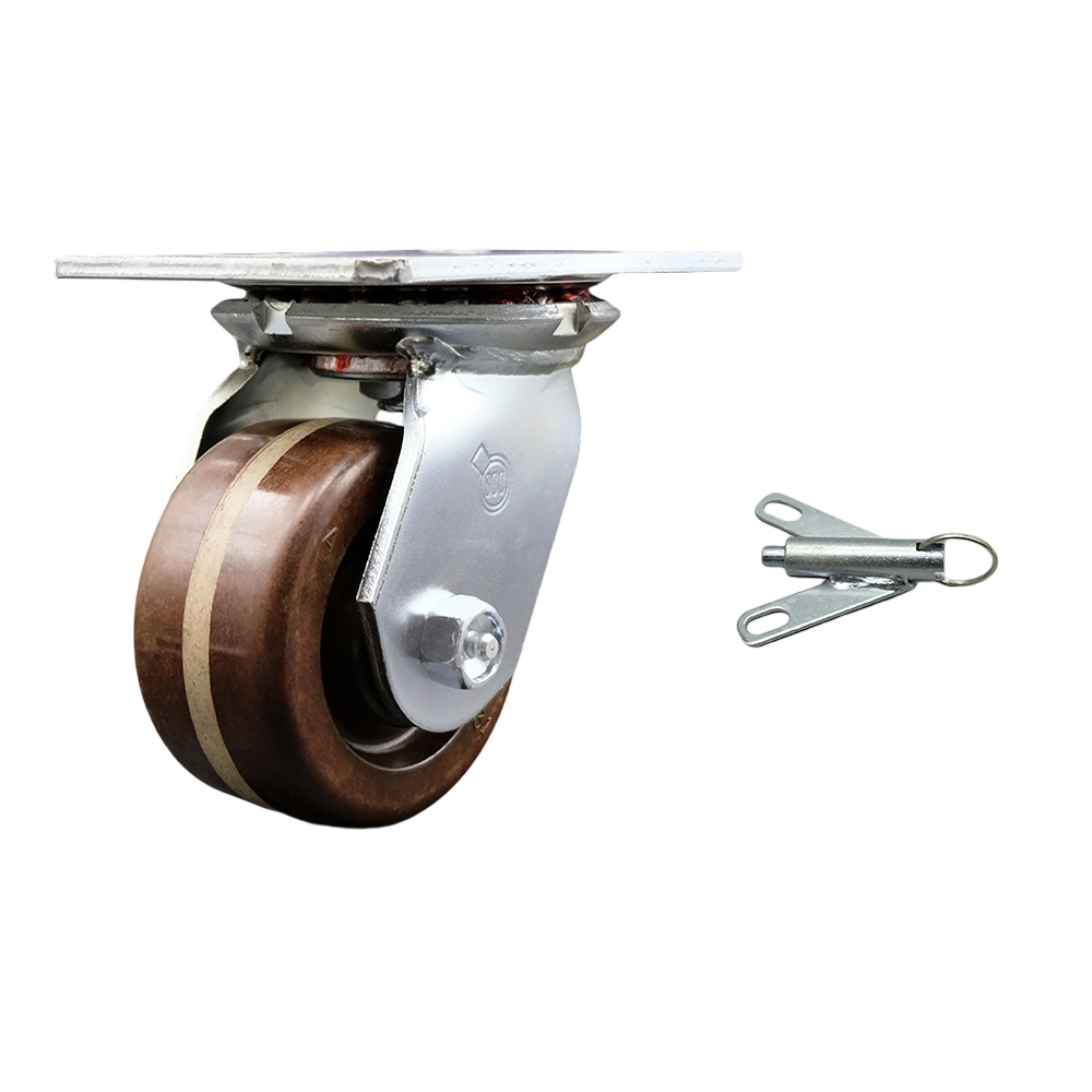 Heavy Duty Large Top Plate High Temperature Phenolic Swivel Caster with 4 x 2 in. Brown Wheel & Bolt on Swivel Lock - 800 lbs Capacity per Caster