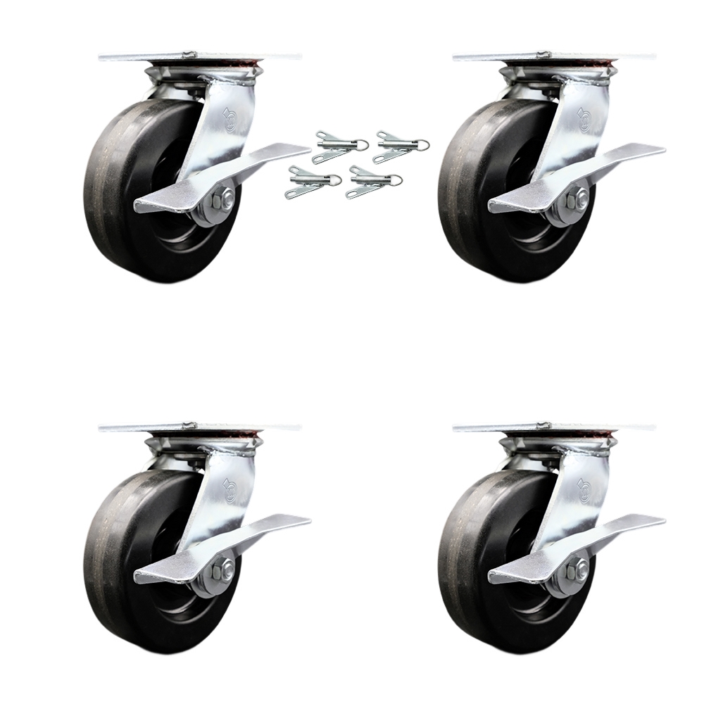 SCC-35S620-PHR-SLB-BSL-4 Heavy Duty Large Top Plate Phenolic Swivel Caster with 6 x 2 in. Black Wheels - 4800 lbs Total Capacity - Set of 4