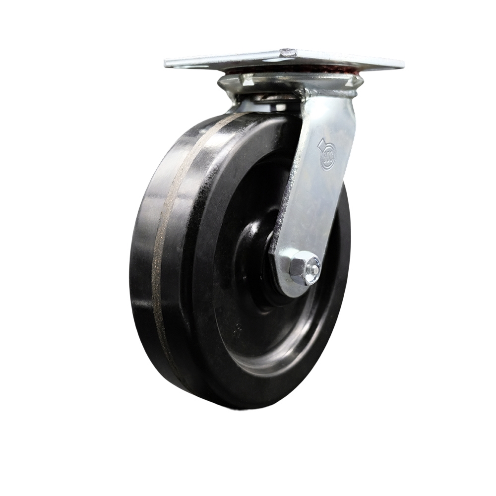 SCC-35S820-PHR Heavy Duty Large Top Plate Phenolic Swivel Caster with 8 x 2 in. Black Wheel - 1250 lbs Capacity per Caster