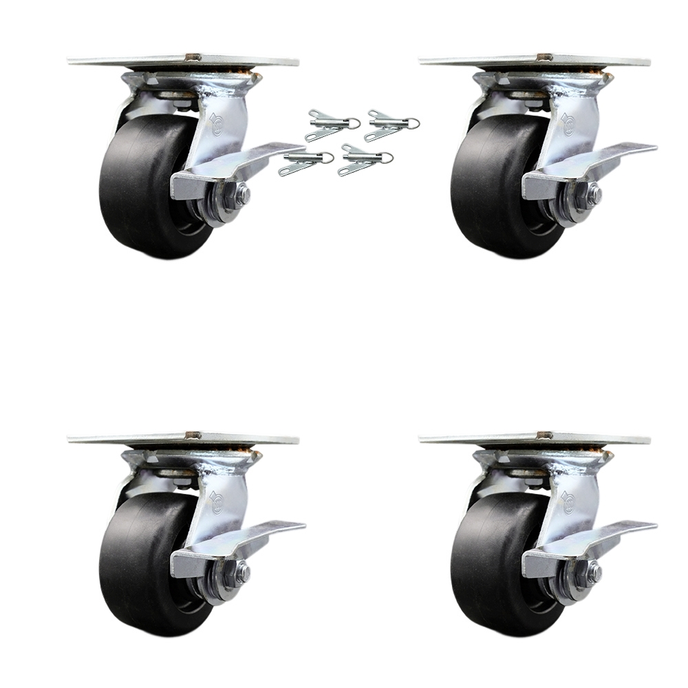 SCC-35S420-POR-SLB-BSL-4 Heavy Duty Large Top Plate Polyolefin Swivel Caster with 4 x 2 in. Black Wheels - 2000 lbs Total Capacity - Set of 4