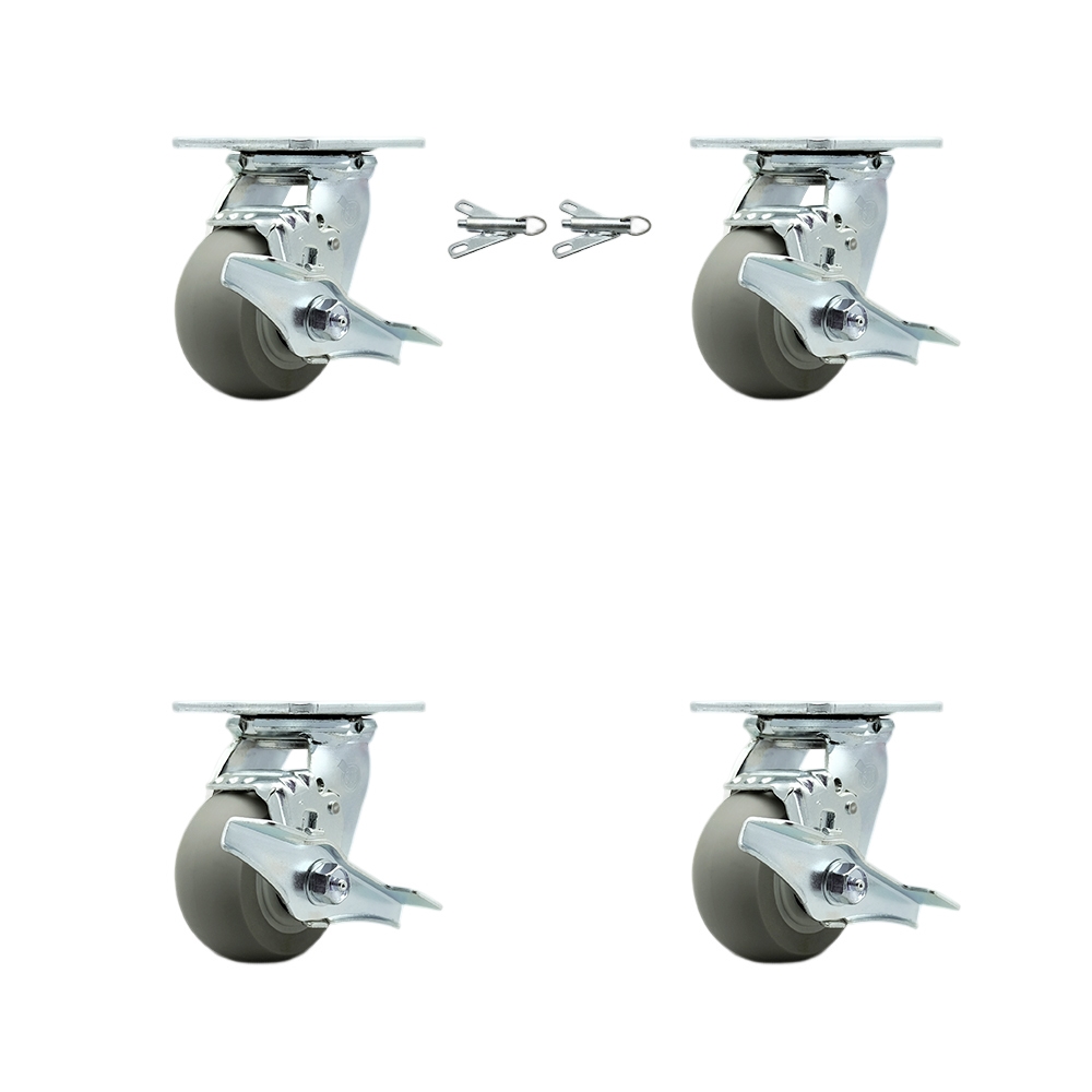 SCC-30CS420-TPRBD-TLB-BSL-2-TLB-2 Heavy Duty Swivel Caster with 4 in. Thermoplastic Rubber Donut Tread Wheels & Ball Bearing - Set of 4