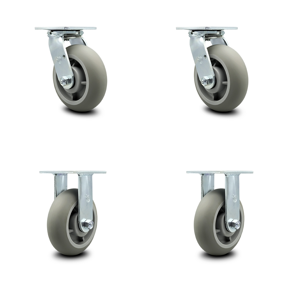 Heavy Duty Swivel Caster with 6 in. Thermoplastic Rubber Donut Tread Wheels & Ball Bearings - 2000 lbs Total Capacity - Set of 4