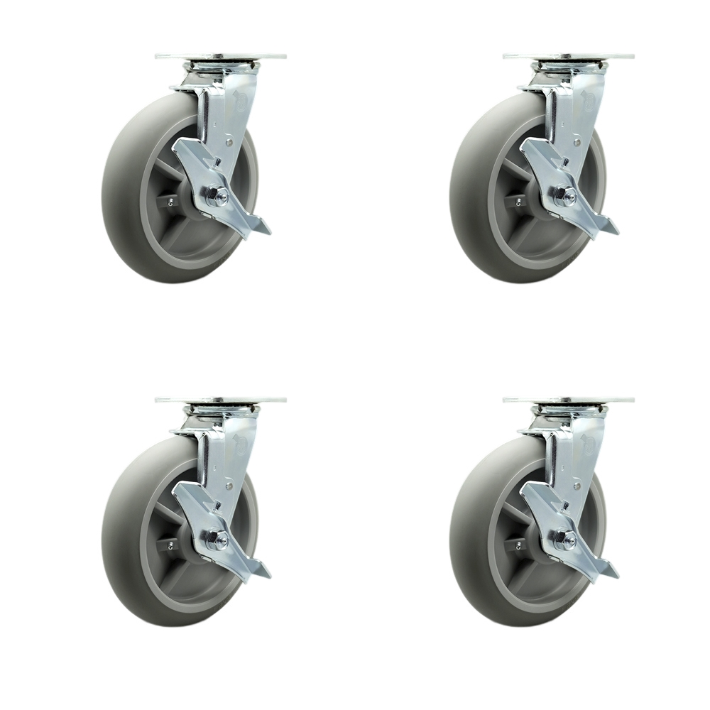 Heavy Duty Swivel Caster with 8 in. Thermoplastic Rubber Donut Tread Wheels & Ball Bearings - 2400 lbs Total Capacity - Set of 4