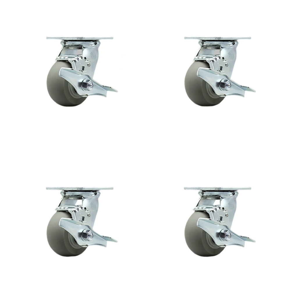 SCC-SS30S420-TPRBD-TLB-BSL-2-TLB-2 Stainless Steel Heavy Duty Swivel Caster Set with 4 in. Thermoplastic Donut Tread Wheel & Ball Bearing